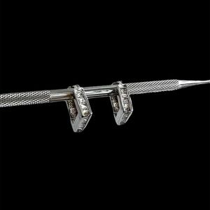 Silver tone faux baguette diamond pierced earrings